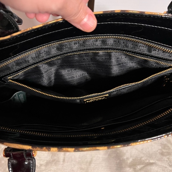 Lauren Ralph Lauren Leopard Print Tote with Black Patent Leather. - Picture 6 of 13